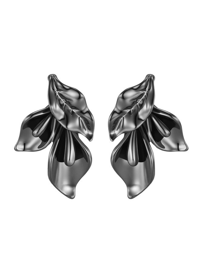 SNGIA silver plated Plated Stainless Steel Dark Black Grey Gray Rose Petal Daisy Flower Stud Statement Earrings for Women by SNGIA, Dainty Bold Retro Handmade Trendy Natural Floral Bohemian Jewelry Gifts, Small Unique Baroque Turquoise Stone Summer Beach Fashion Earrings Accessories, Vintage Nickle Free Huggies Earrings. - Image 1